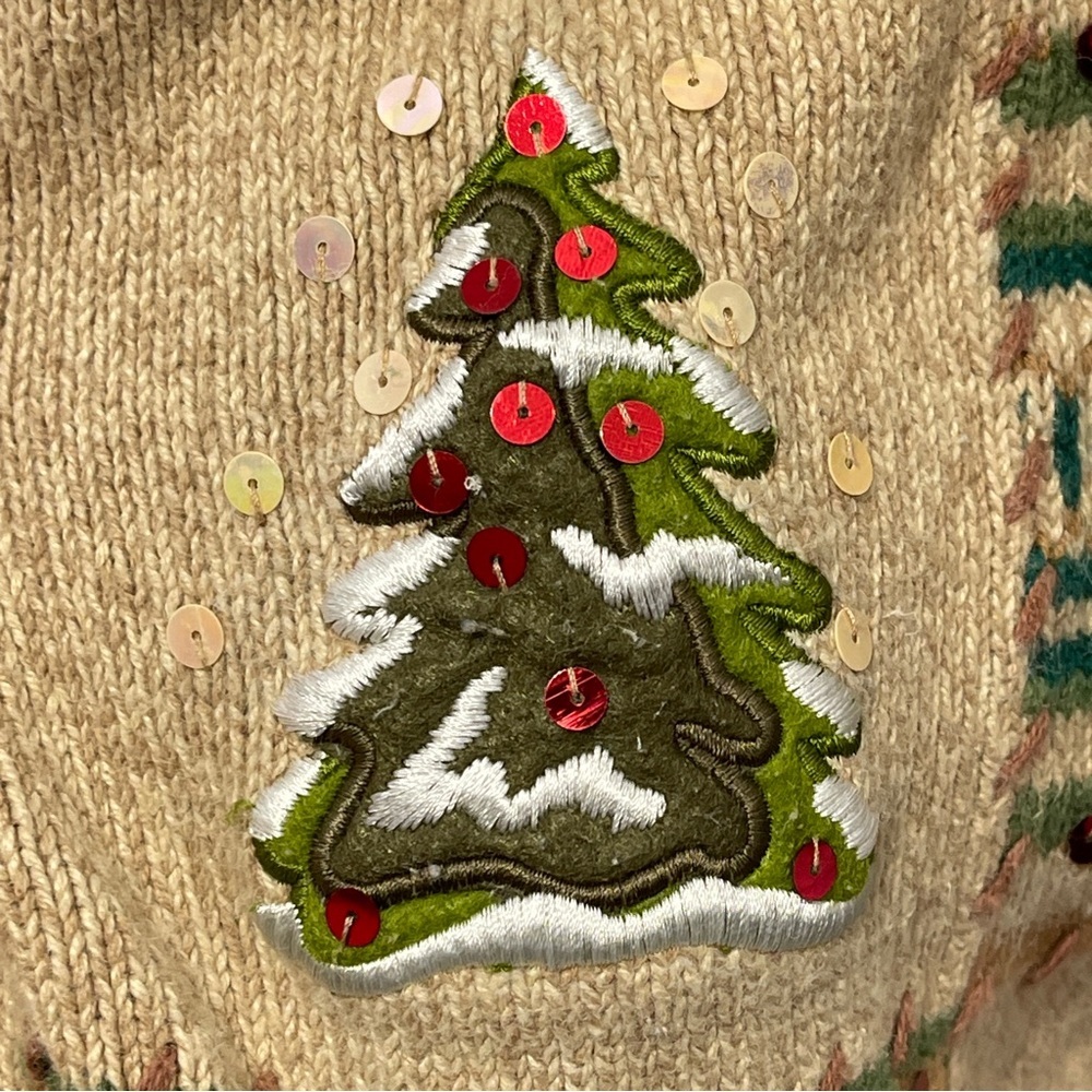 Crystal-Kobe Christmas Button Front Cardigan Sweater Reindeer Sequins Holiday XL - Picture 13 of 14